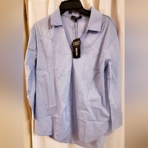 Women's Basicong sleeve baby blue cuffed shirt